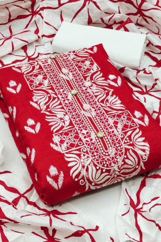 Exclusive Cotton Print Dress Material With Fancy work